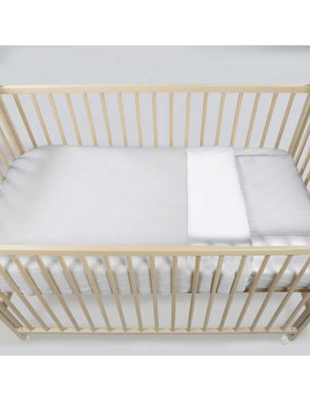 Edredón-+-Sábana-Bajera-+-Almohada-Cuna-120x60-cm-Little-Bloom-Vichy-Gris